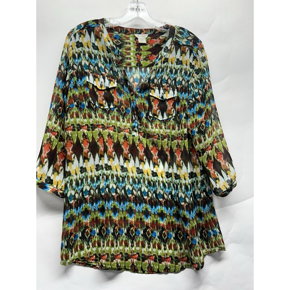 Ariat Women's 1/2 Button Pullover Polyester Multicolor Medium Blouse Top (A5)